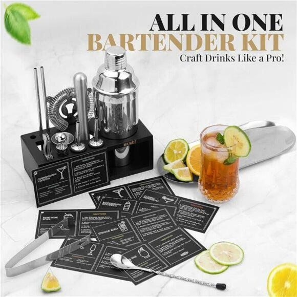 15 piece cocktail shaker set with stand home bar tools mixology gift idea - Picture 4 of 7